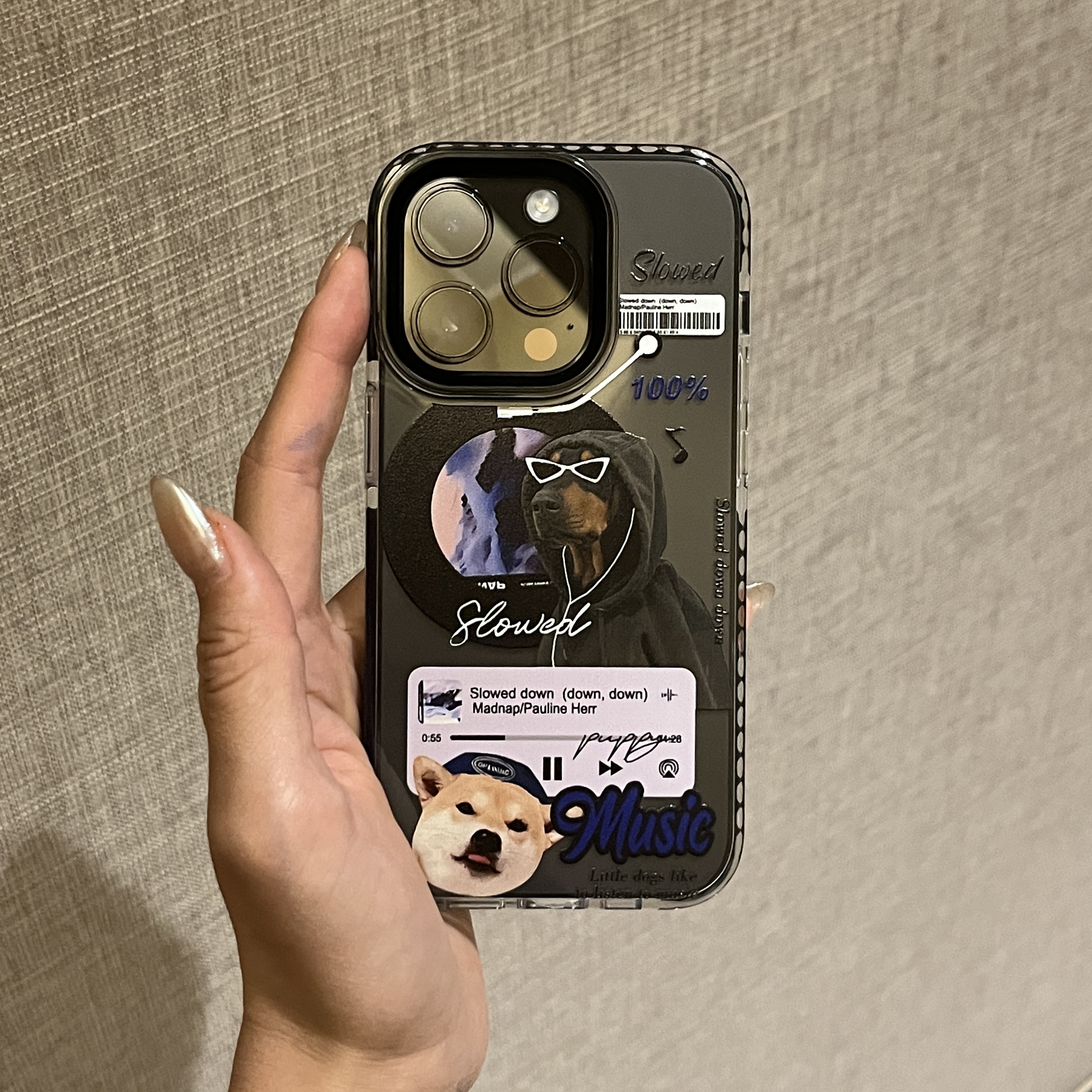 原创韩系男款情侣CD唱片狗狗适用于苹果iphone16promax手机壳14promax全包防摔创意16PRO高级感13/14个性12女