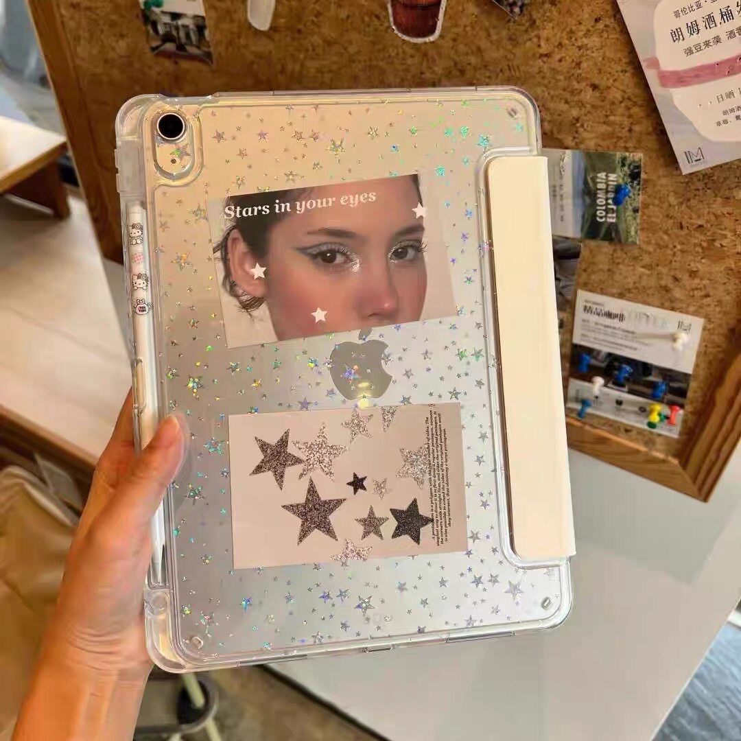 ins风ipad保护壳带笔槽第9代10代11九6透明ipadair11寸三折y型mini7亚克力pro2025全包4套5平板外壳8防弯a16