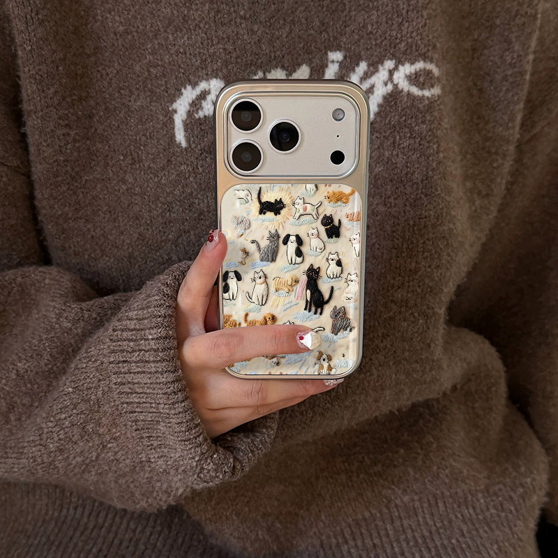 趣味猫狗派对 原创小众高级感适用iPhone17promax手机壳苹果16pro防摔14硅胶软壳13银色12女生17不会撞壳15