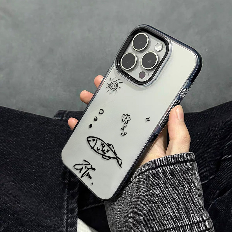 涂鸦绘画 原创小众高级感适用iPhone17promax手机壳苹果16pro/15防摔14硅胶软壳13黑色12全包14不会撞壳