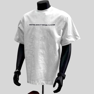 宽松百搭上衣ins口袋巾 t恤男夏新款 美式 街头复古字母印花纯棉短袖