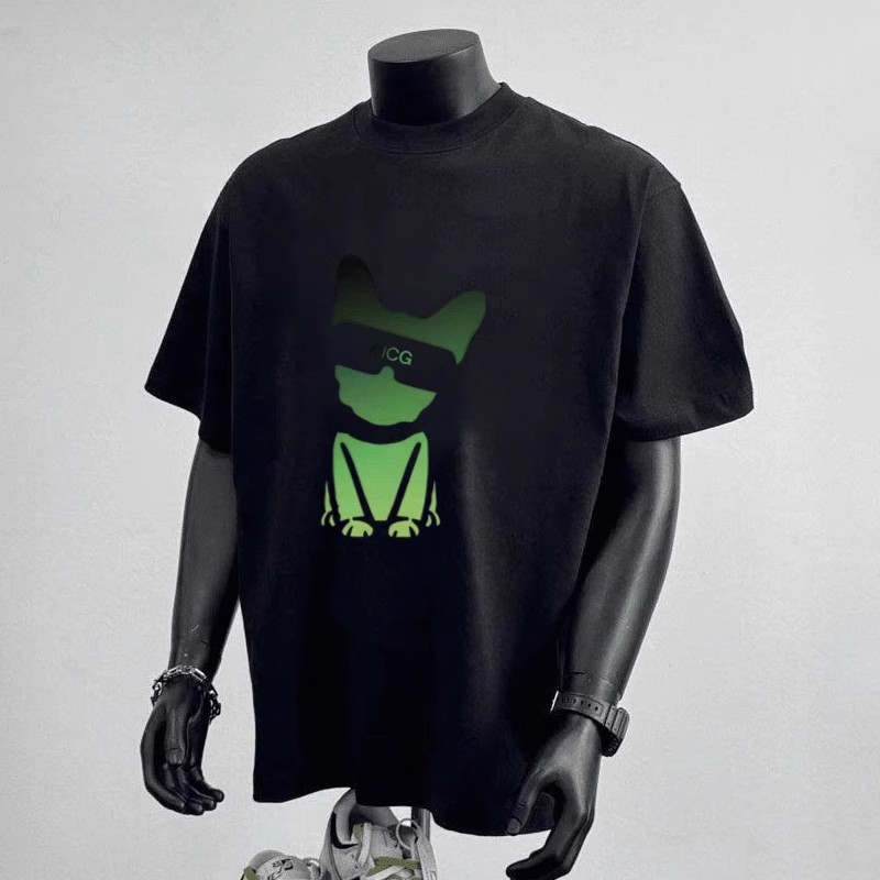 重磅纯棉潮牌美式T恤潮流个性印花男夏季圆领宽松百搭短袖口袋巾