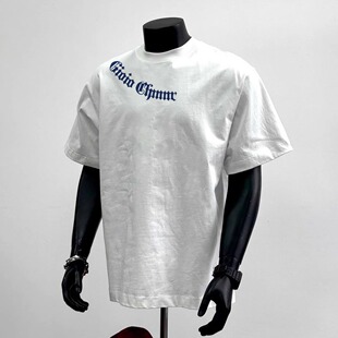 美式简约设计感字母印花短袖男夏季纯棉帅气个性T恤上衣服领带夹