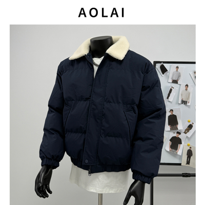 羊羔绒翻领外套男秋冬季新款美式休闲轻薄棉服男款防风保暖棉衣服