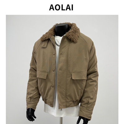 美式复古cleanfit毛领座山雕棉服男新款加厚夹克情侣面包服外套冬