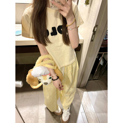 贴布字母正肩t恤女夏季多