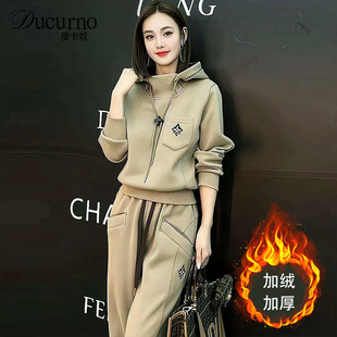 Ducurno欧货高端卫衣套装2023冬装搭配一整套加绒加厚两件套女装