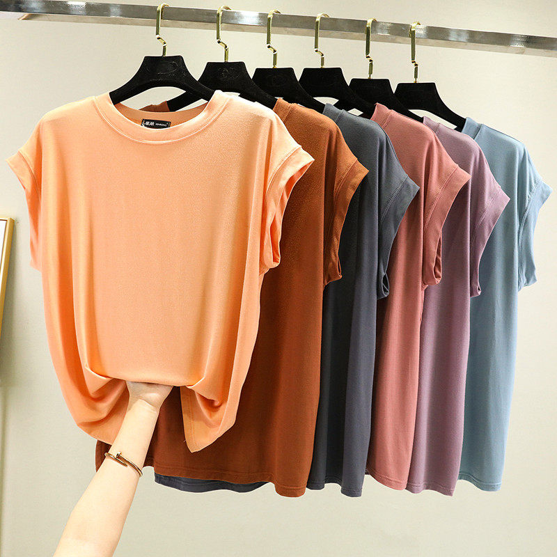 2025夏季新款圆领无袖T恤女宽松大码上衣纯色内搭打底衫显瘦背心