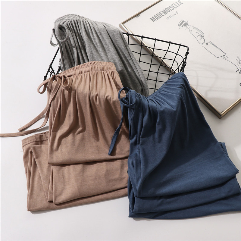 莫代尔垂坠感直筒裤高腰系带阔腿裤女夏季薄款长裤宽松显瘦休闲裤