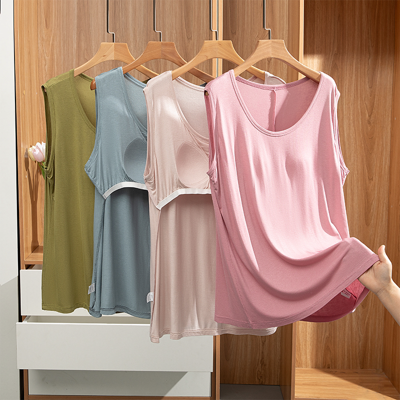 吊带背心女夏薄款无袖外穿莫代尔带胸垫免穿文胸一体家居宽松上衣