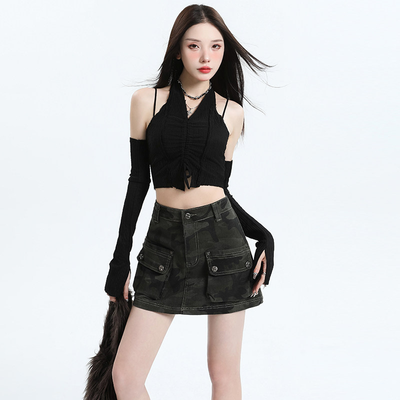 MIBK 2025秋季新款美式复古迷彩辣妹半身裙女高腰显瘦a字包臀短裙