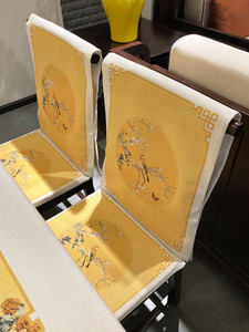 新中式餐桌台布古典中国风椅子靠背套罩套装加厚棉麻茶几布黄色