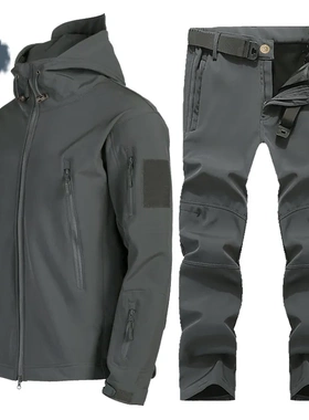 鲨鱼皮软壳冲锋衣套装男冬季加绒保暖登山服防水防风滑雪骑行服