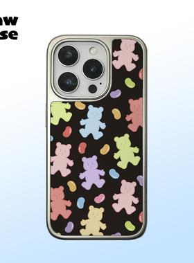 彩虹糖小熊 黑边磁吸软壳亮面磨砂银边手机壳防摔可爱日韩全包黑框17iphone16promax苹果15plus14pm13适用