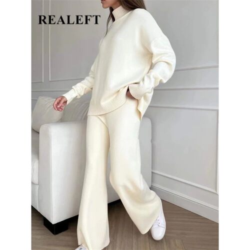 Autumn Winter 2 Pieces Women Sets Knitted Tracksuit Turtlene