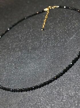 Trendy 3mm  Black Clear Beads Chain Short Choker Necklace Fe