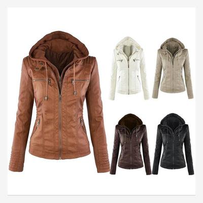 Jacket Women Euro Hood zipper coat Leather clothing皮夹克女