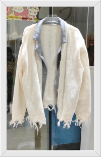 春秋款白色休闲针织开衫休闲外套女高级感拼接假两件韩版流苏毛衣