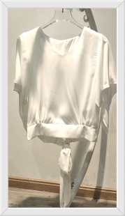 仙仙的洋气雪纺短袖夏季新品设计感系带V领百搭上衣