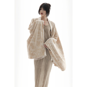 APOZi collection原创新中式 竹叶印花汉服改良长袍披肩丝绒竹子袍