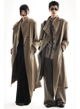 APOZi collection【衍生水墨】新中式春季棉麻毛边高个子风衣外套