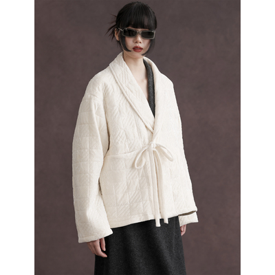 APOZi collection/浮雾柔金/丝绒新中式系带棉服男女同款v领外套