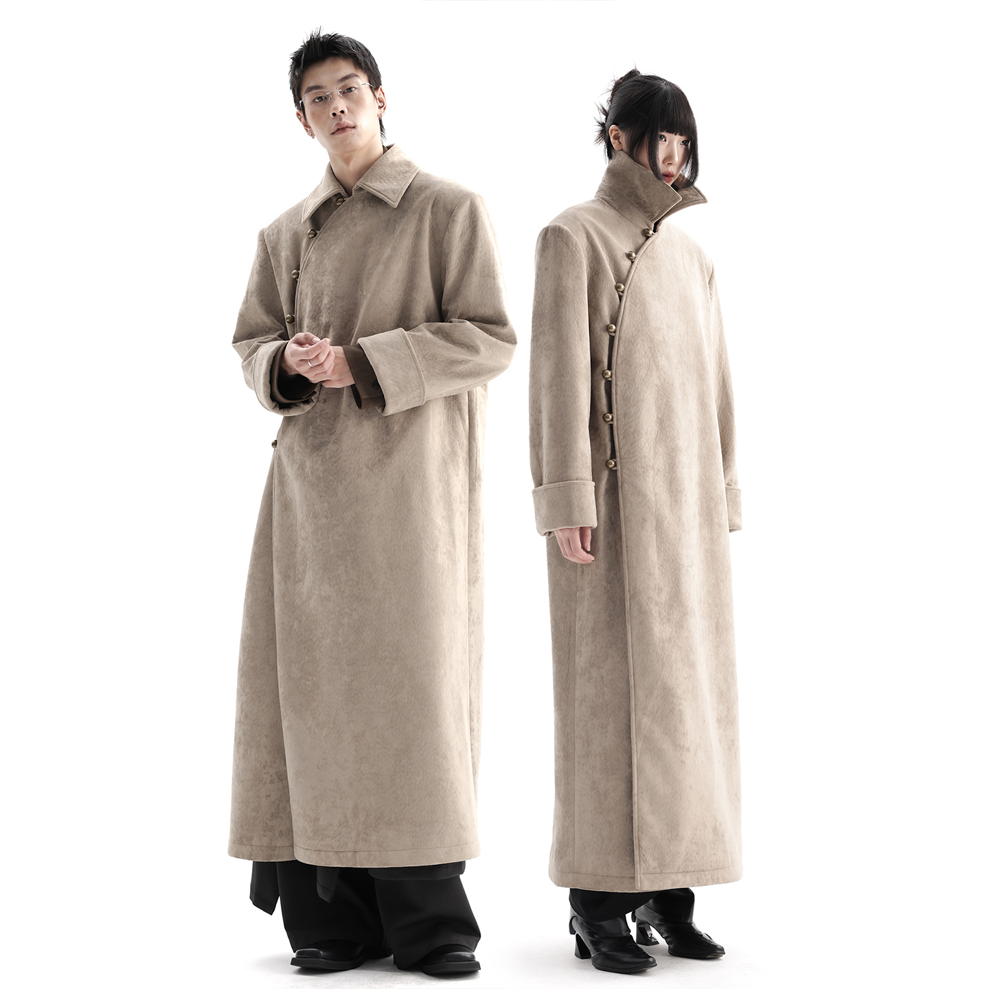 APOZi collection/牧人山海/新中式高领斜襟迷藏大衣国风过膝外套