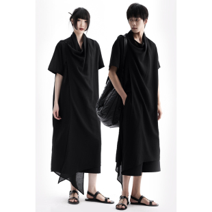 APOZi collection【衍生水墨】夏季不规则短袖荡领开衫新中式长衫