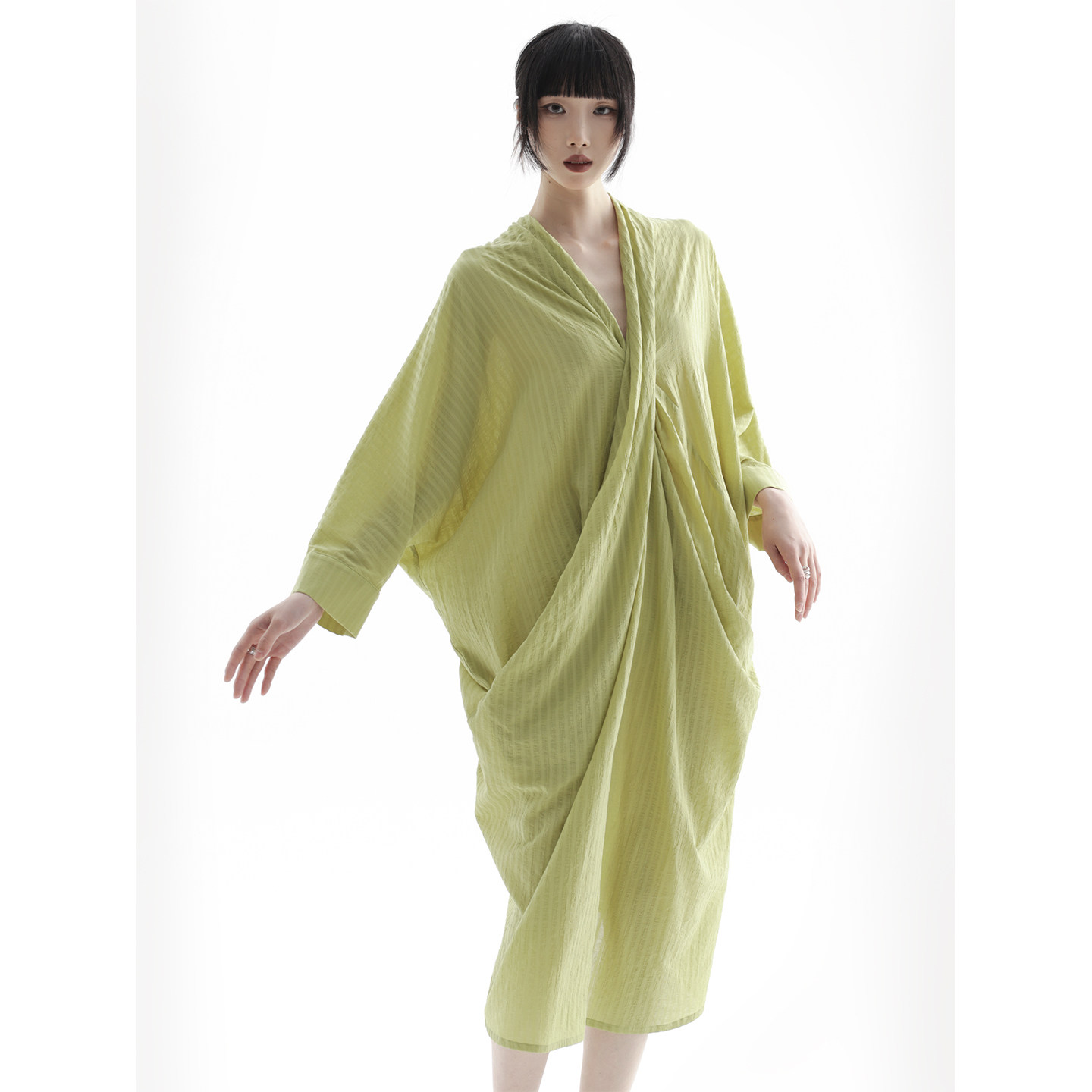 APOZi collection【泠白叙】新中式素雅古风禅意裙苔色宽松连衣裙