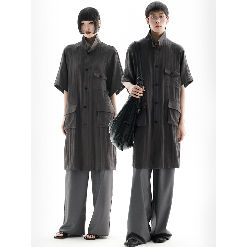 APOZi collection【观园系列】夏季立领短款口袋风衣工装短袖外套