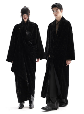 APOZi collection/牧人山海/新中式国风丝绒汉服黑色长款过膝大衣