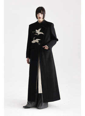 APOZi collection 山海前奏系列新中式小众设计感鹤刺绣暗扣大衣