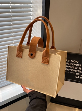 原创ins风女包大容量单肩包新款纯色百搭毛毡手提礼品包定制logo