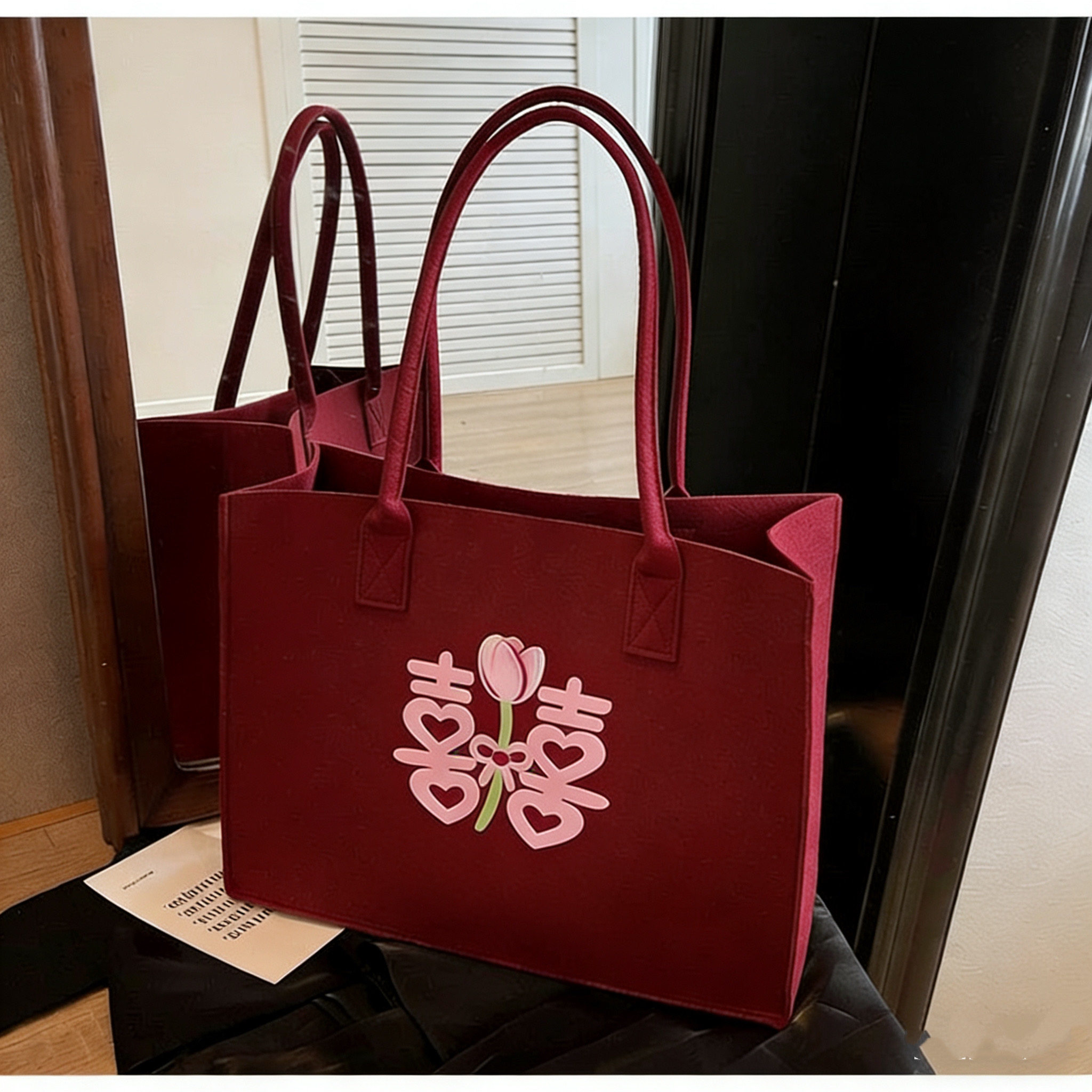 原创结婚囍包毛毡大容量单肩包新款时尚喜字手提礼品包回手礼袋