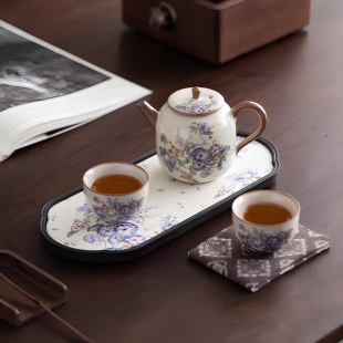 汝窑一壶两杯女士精致小型陶瓷功夫茶具套装茶盘小套轻奢喝茶泡茶