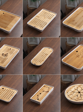 居家旅行茶具茶盘小型户外便携储水密胺干泡日式竹制茶台托盘简易