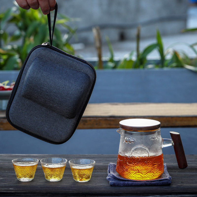 便携式旅行茶具小套装家用户外玻璃锤纹泡茶壶功夫茶具快客杯茶杯