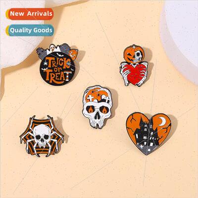 Halloween alloy brooch skull series pumpkin skull spider pun