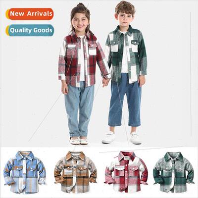 Boys retro plaid warm fashionable long-sleeved short jacket