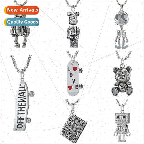 Hip Hop Cute Toy Bear Space Robot Scooter Bible Book Necklac