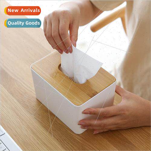 mple desktop drawer box bamboo wood cover tissue box living