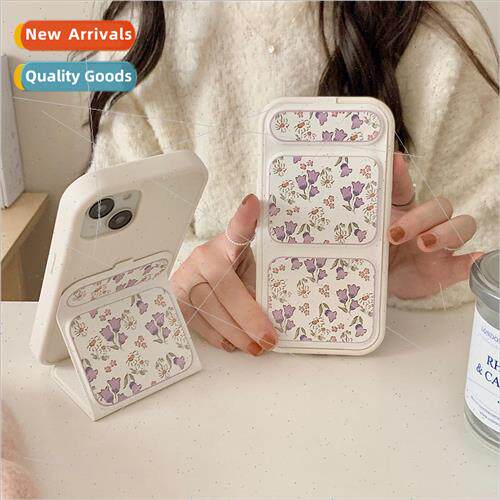 Simple fresh purple floral 适用 iPhone 14 folding stand 15Pr