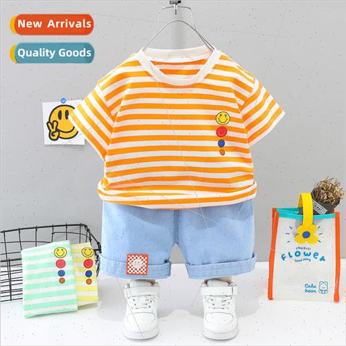 2023 summer new boys lapel striped short-sleeved suit boys b