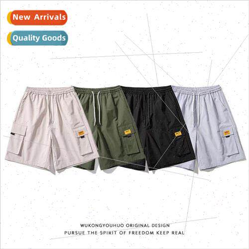 Japanese retro multi-pocket large size work shorts men set b