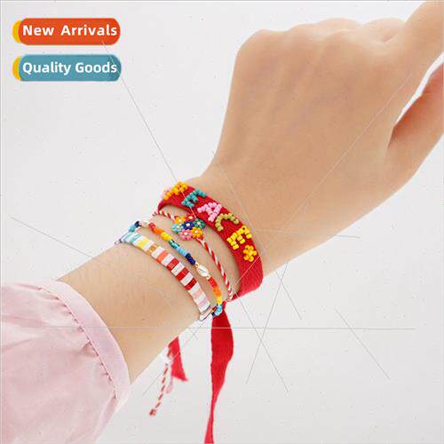 mple ethnic  rainbow daisy beaded small bracelet female TIla