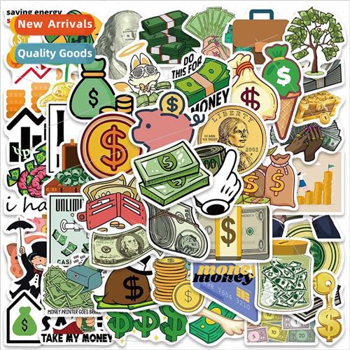 50 new cartoon gold coins money stickers luggage laptop cell