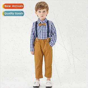 shirt pants fashion back tie bow sleeve long plaid suit Boys