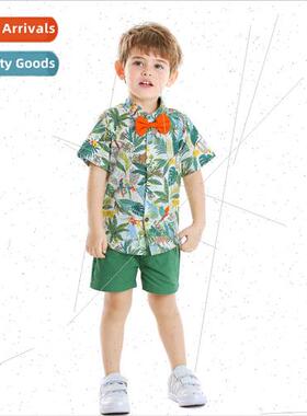 Childrens clothing boys Hawaiian flowers short-sleeved shirt
