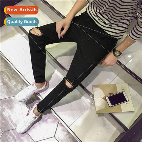 Summer new Kwon jeans knee holes small feet black tight one