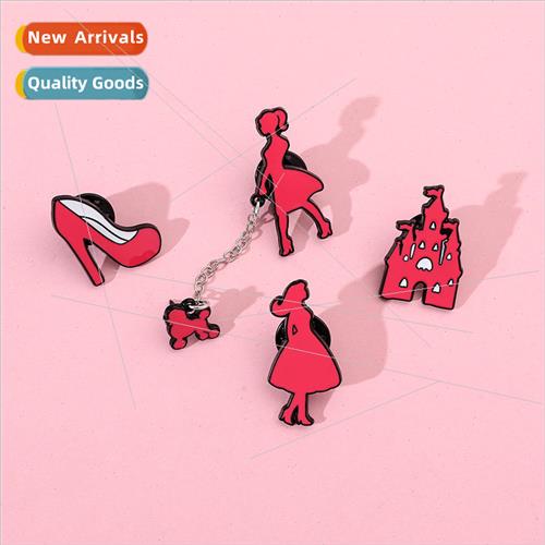 Pink Barbie Barbie brooch cute cartoon girl castle metal bad